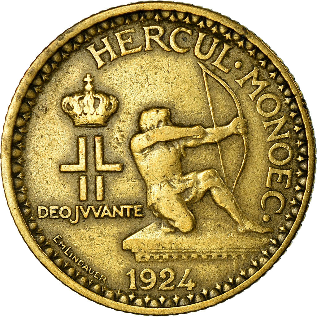 Moneta, Monaco, Louis II, 2 Francs, 1924, Poissy, VF(30-35), Aluminium-Brąz