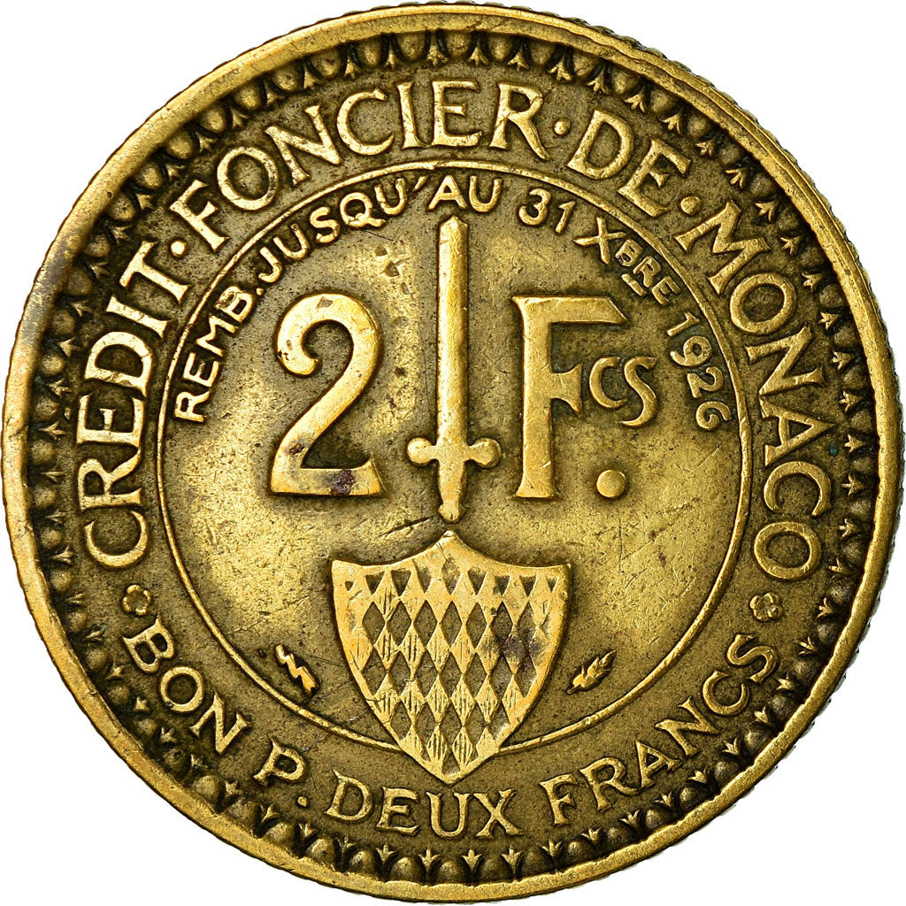 Moneta, Monaco, Louis II, 2 Francs, 1924, Poissy, VF(30-35), Aluminium-Brąz