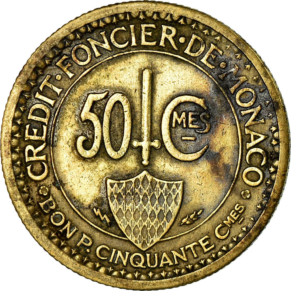 Coin, Monaco, Louis II, 50 Centimes, 1926, Poissy, VF(30-35), Aluminum-Bronze