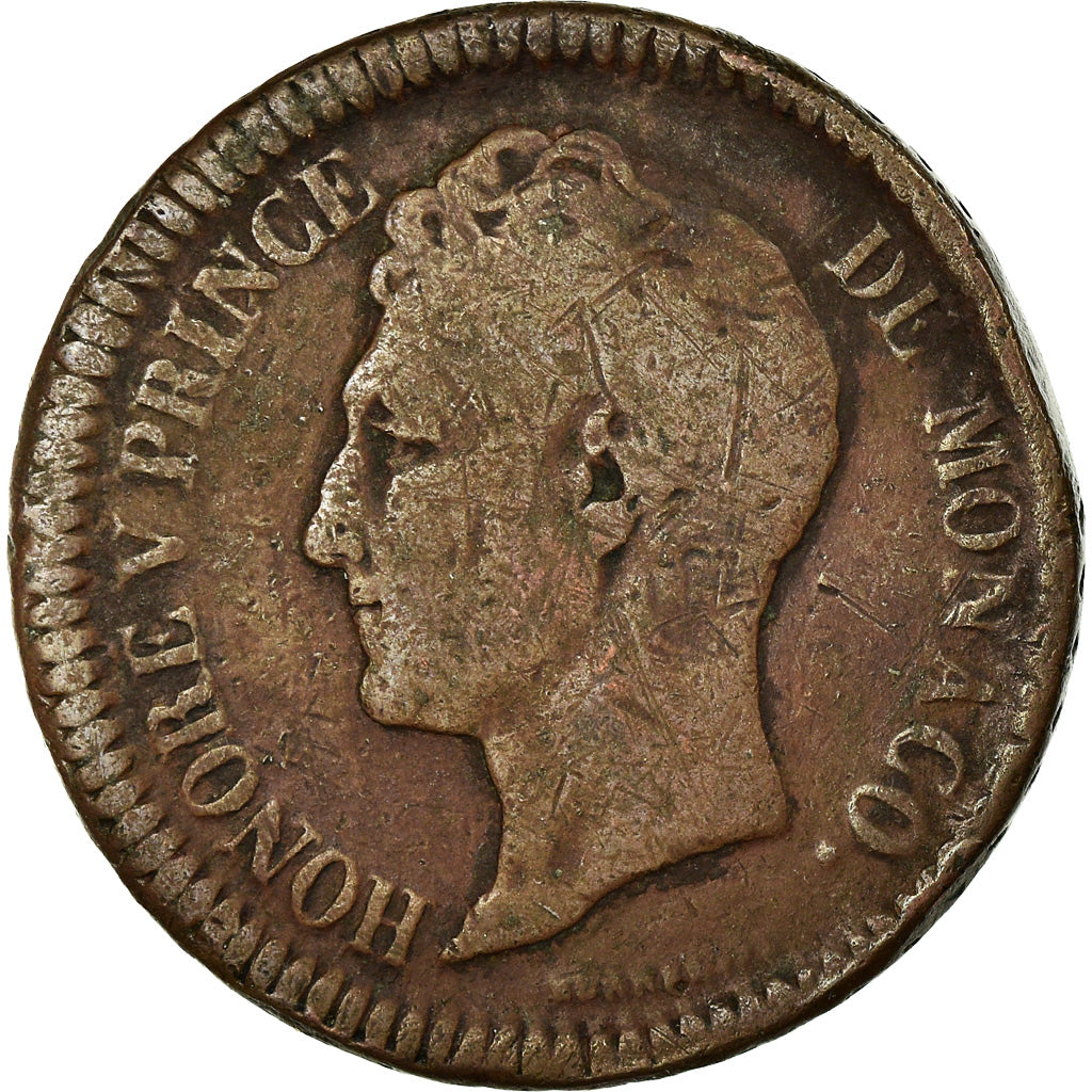 Coin, Monaco, Honore V, Decime, 1838, Monaco, VF(30-35), Copper, KM:97.1