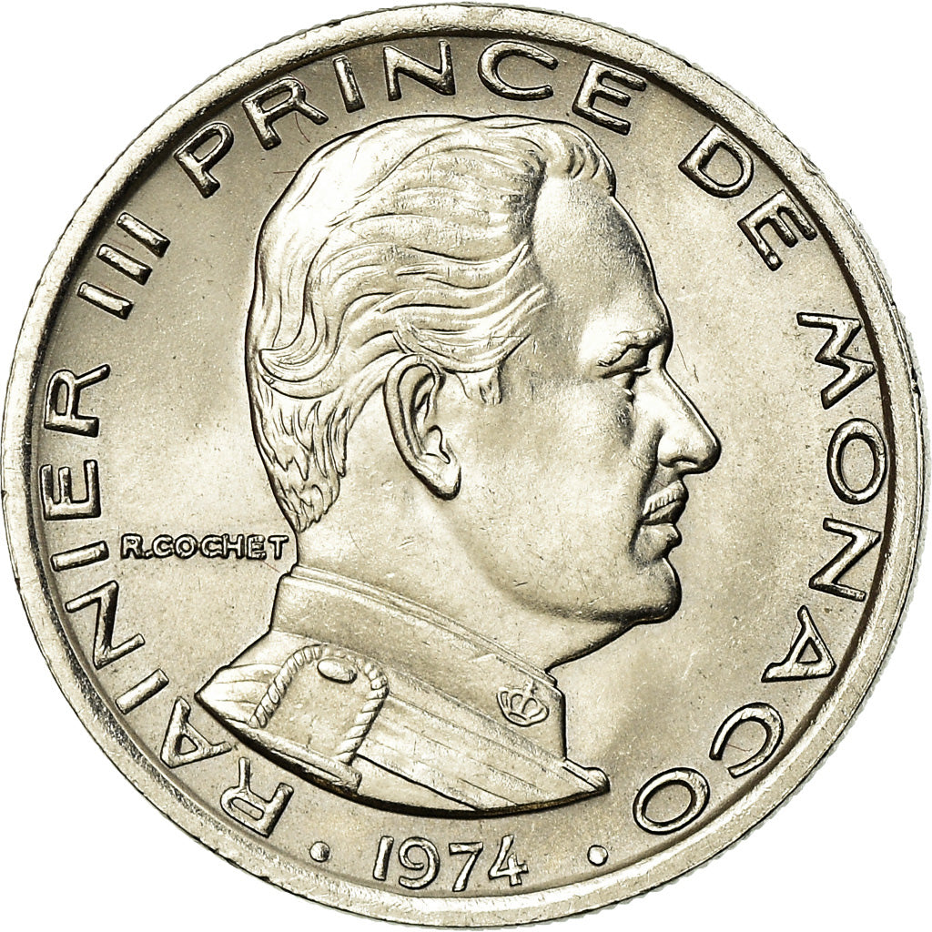 Coin, Monaco, Rainier III, Franc, 1974, MS(63), Nickel, KM:140, Gadoury:MC 150