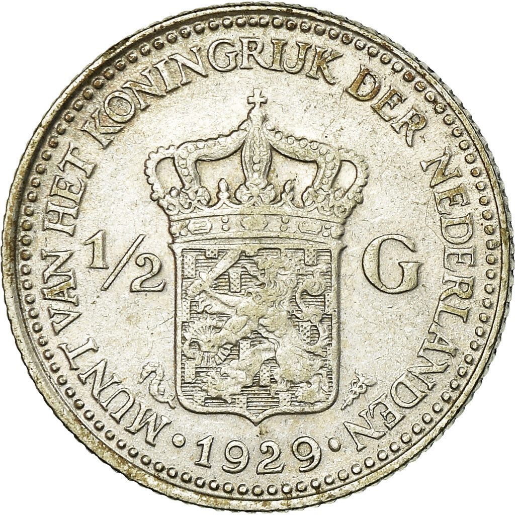 Coin, Netherlands, Wilhelmina I, 1/2 Gulden, 1929, EF(40-45), Silver, KM:160