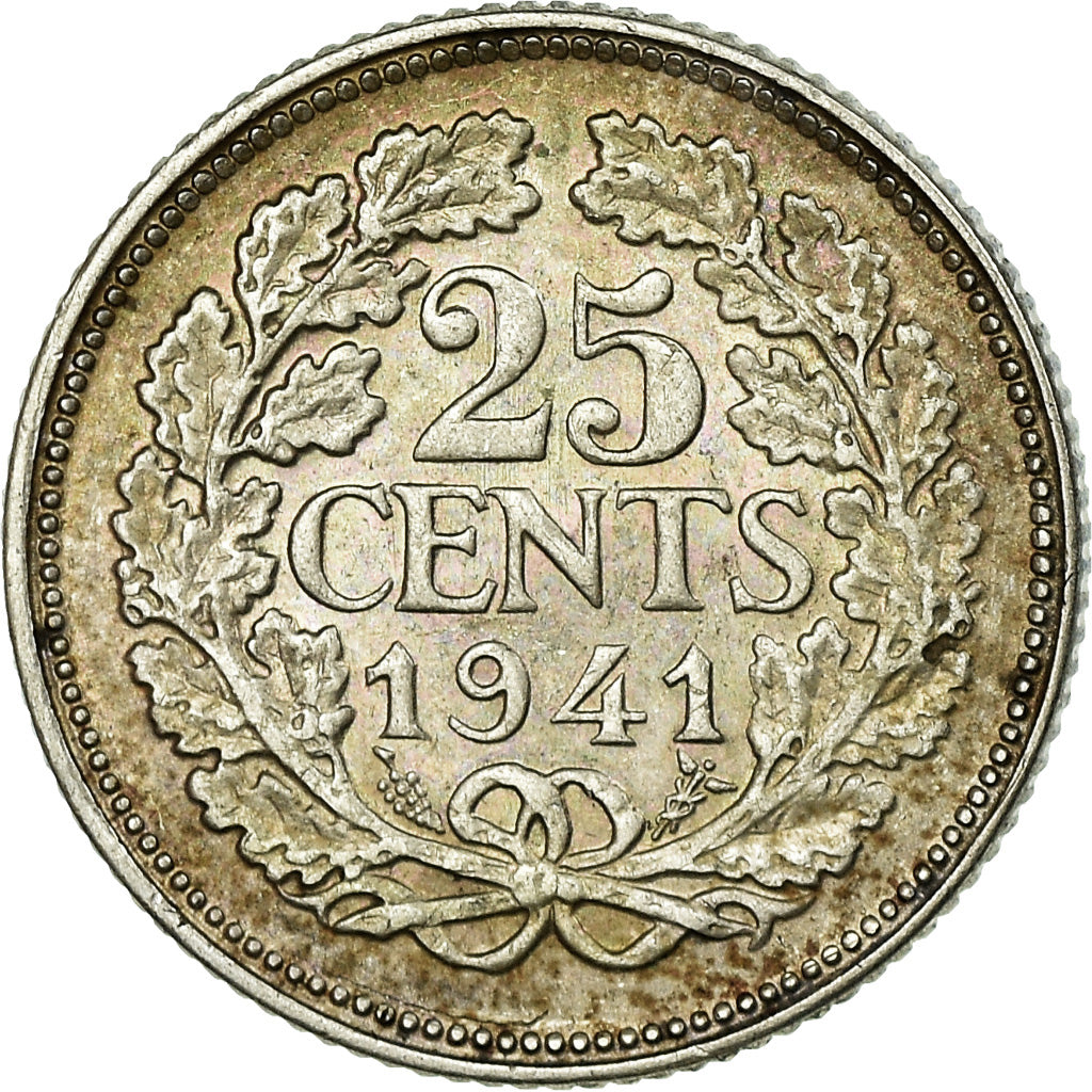 Coin, Netherlands, Wilhelmina I, 25 Cents, 1941, EF(40-45), Silver, KM:164