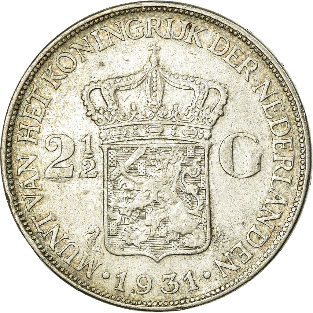 Coin, Netherlands, Wilhelmina I, 2-1/2 Gulden, 1931, EF(40-45), Silver, KM:165