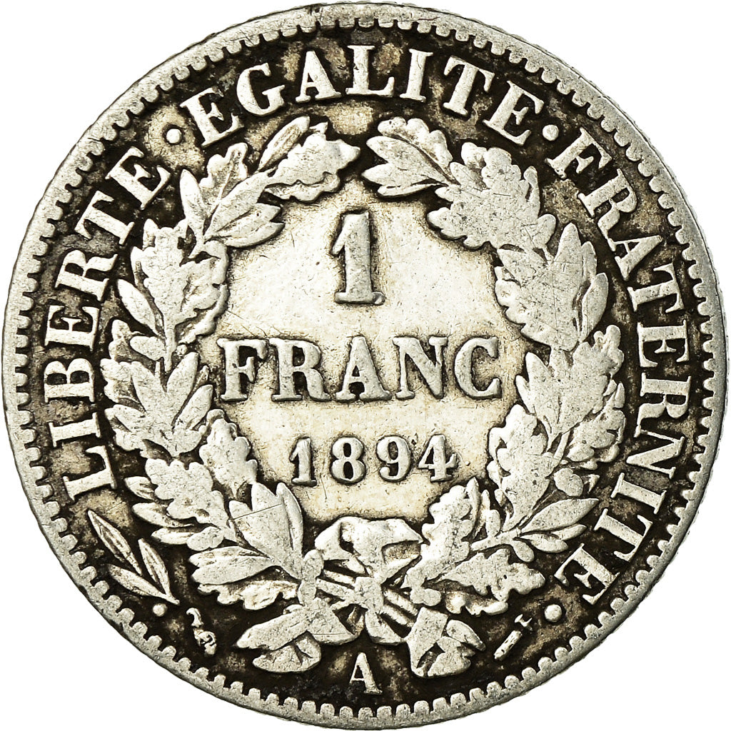 Coin, France, Cérès, Franc, 1894, Paris, VF(30-35), Silver, KM:822.1
