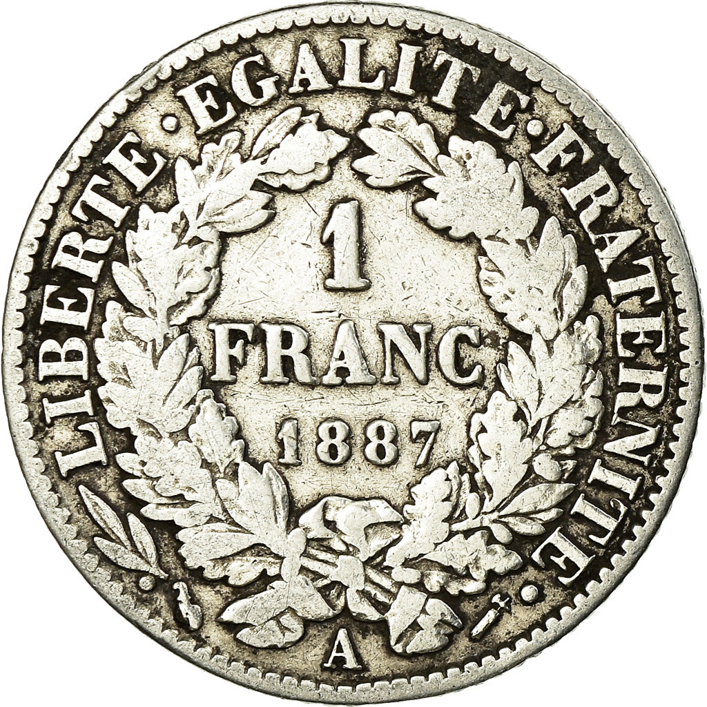 Moneta, Francia, Cérès, Franc, 1887, Paris, MB, Argento, KM:822.1