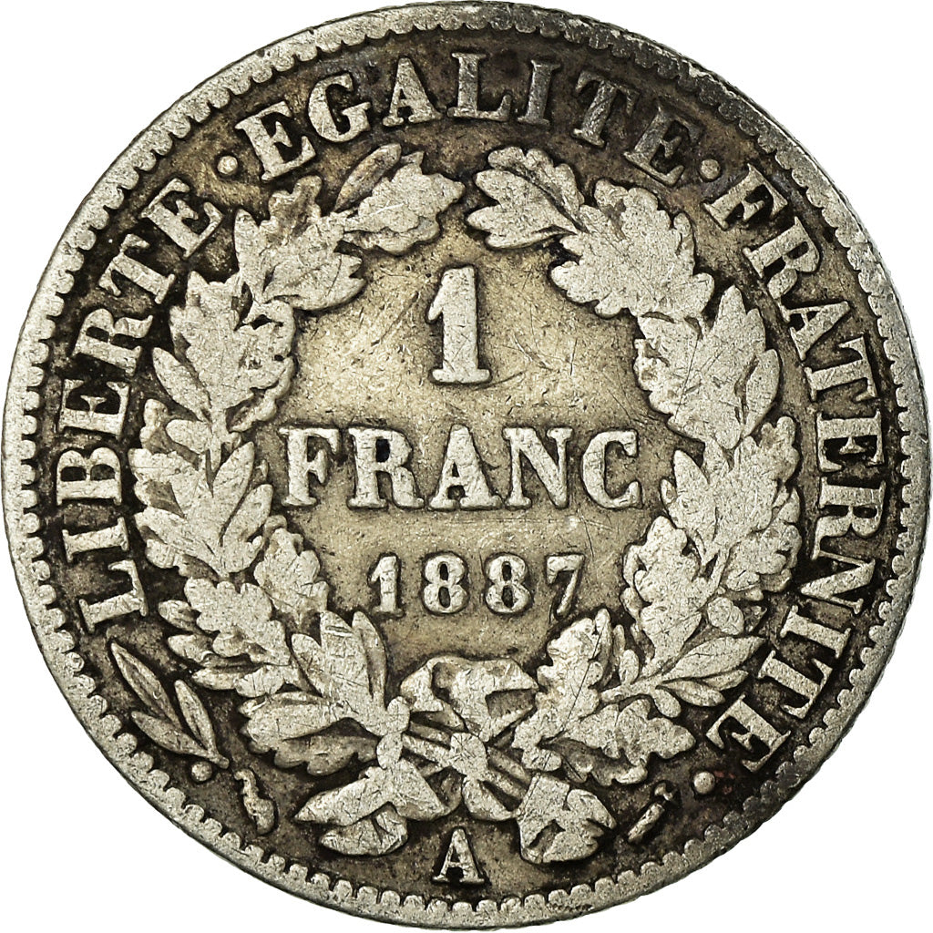 Monnaie, France, Cérès, Franc, 1887, Paris, TB, Argent, Gadoury:465a, KM:822.1