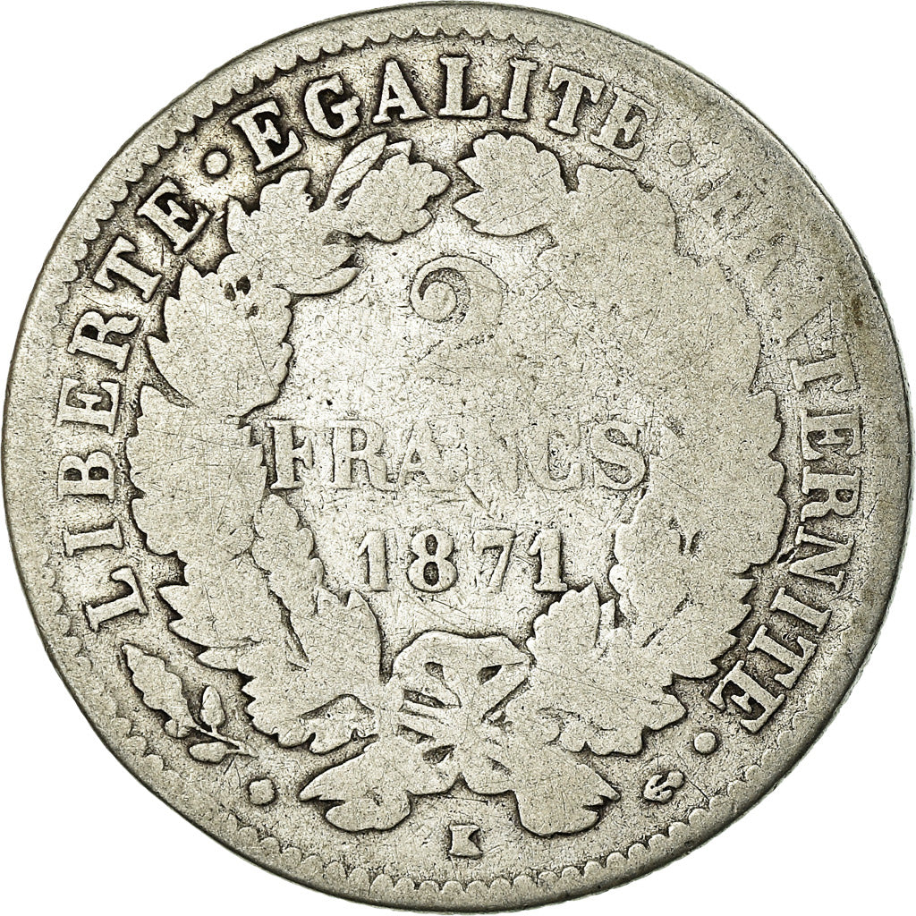 Monnaie, France, Cérès, 2 Francs, 1871, Bordeaux, B+, Argent, Gadoury:530