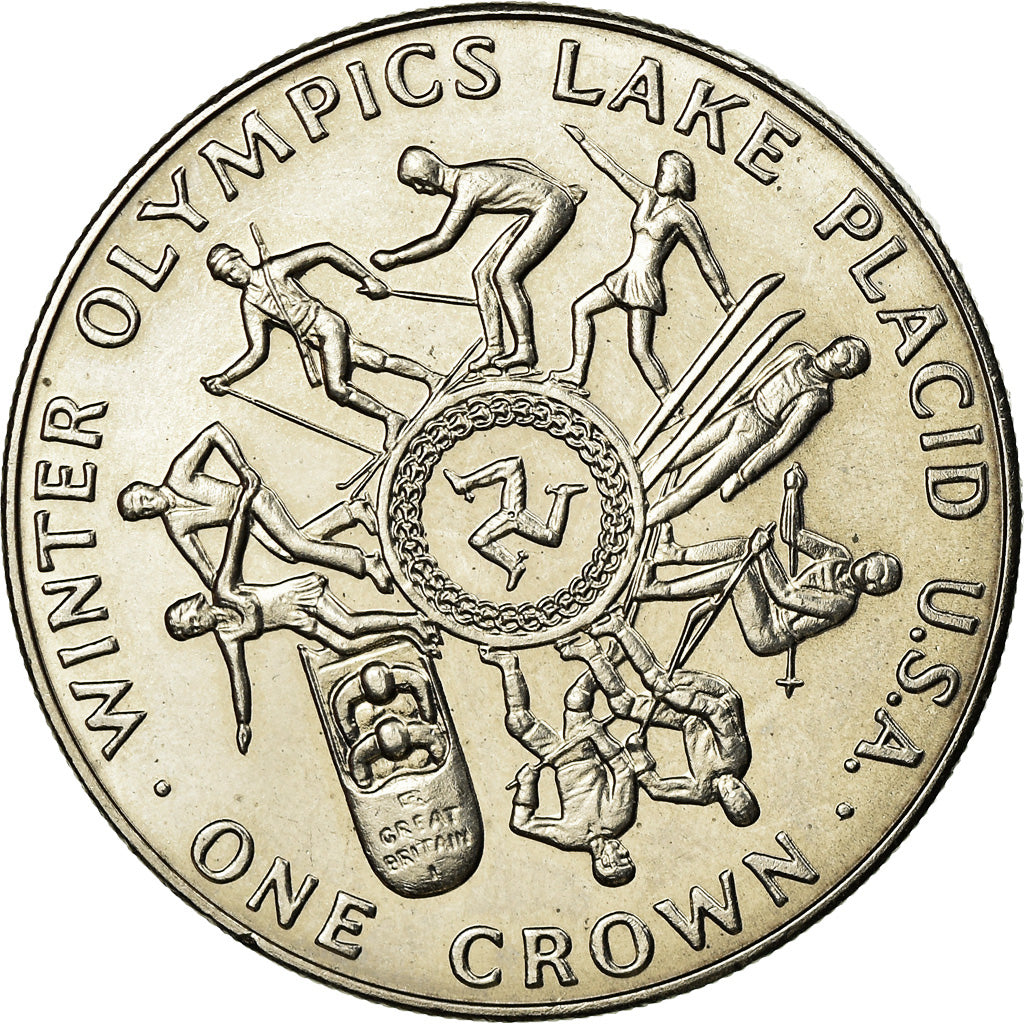 Moneda, Isla de Man, Elizabeth II, Winter Olympics - Lake Placid, Crown, 1980