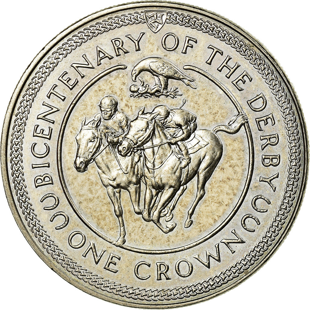 Coin, Isle of Man, Elizabeth II, Bicentenaire du Derby, Crown, 1980, Pobjoy