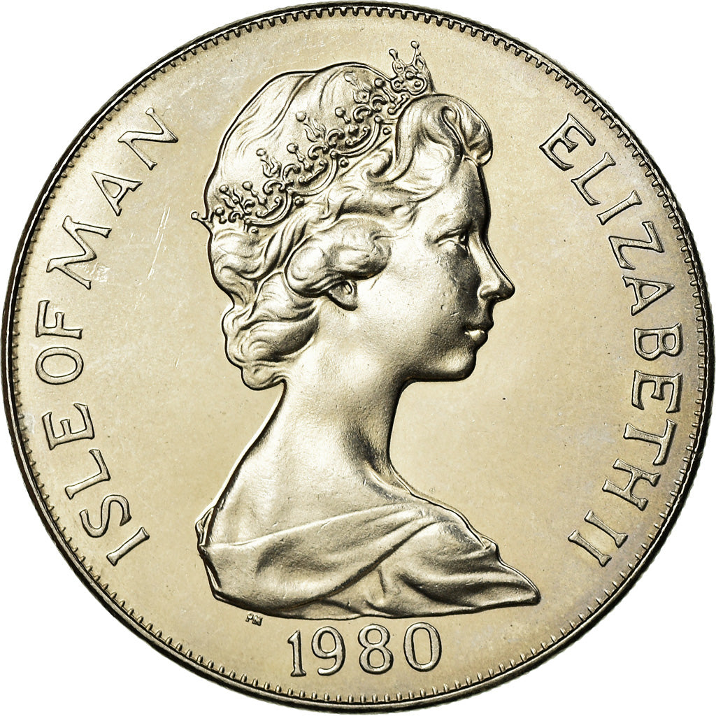 Coin, Isle of Man, Elizabeth II, Crown, 1980, Pobjoy Mint, AU(55-58)