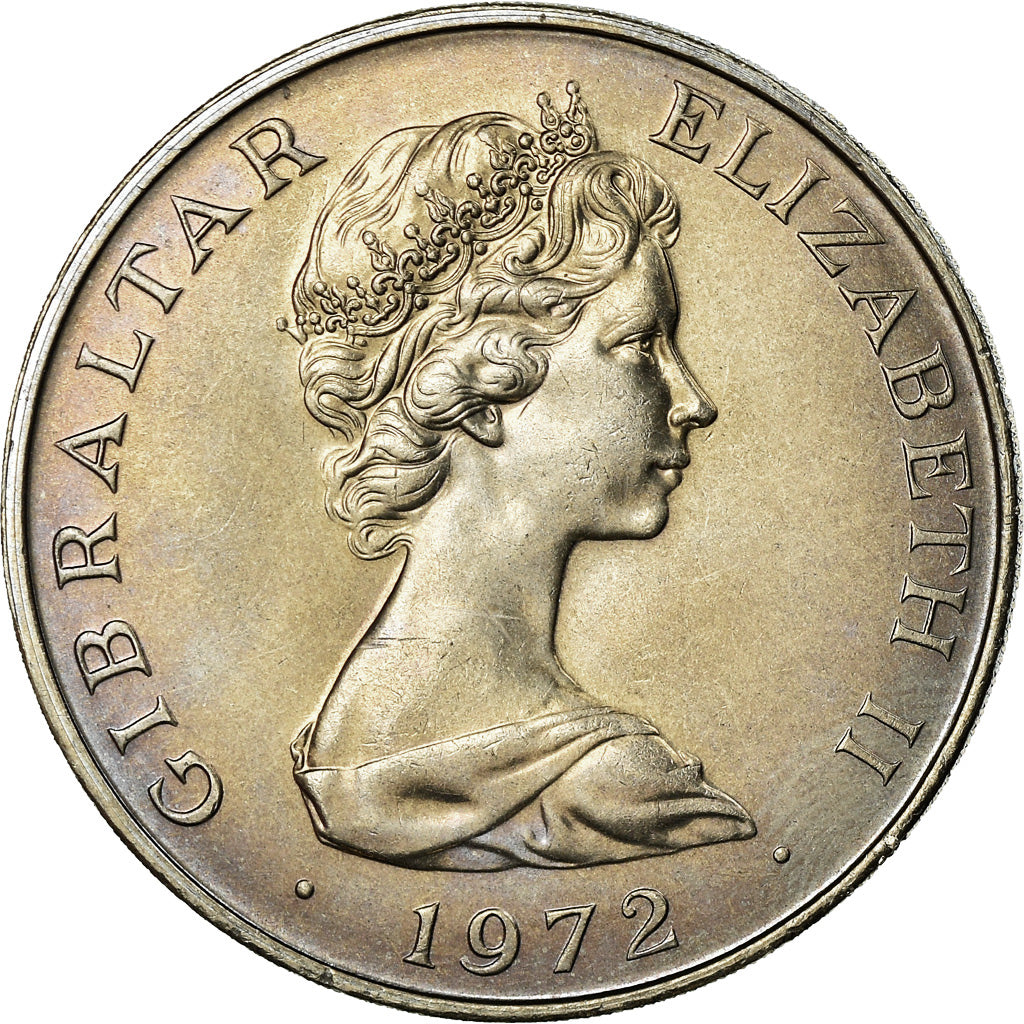 Coin, Gibraltar, Elizabeth II, 25 New Pence, 1972, AU(55-58), Copper-nickel