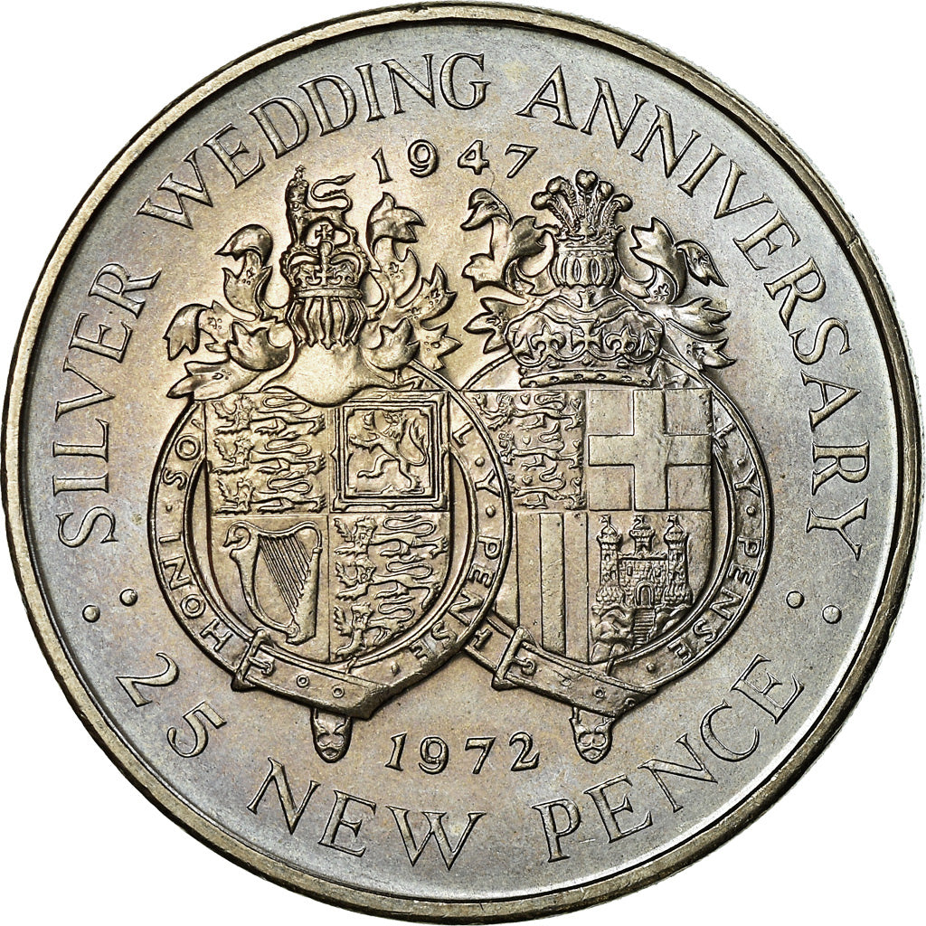 Coin, Gibraltar, Elizabeth II, 25 New Pence, 1972, AU(55-58), Copper-nickel