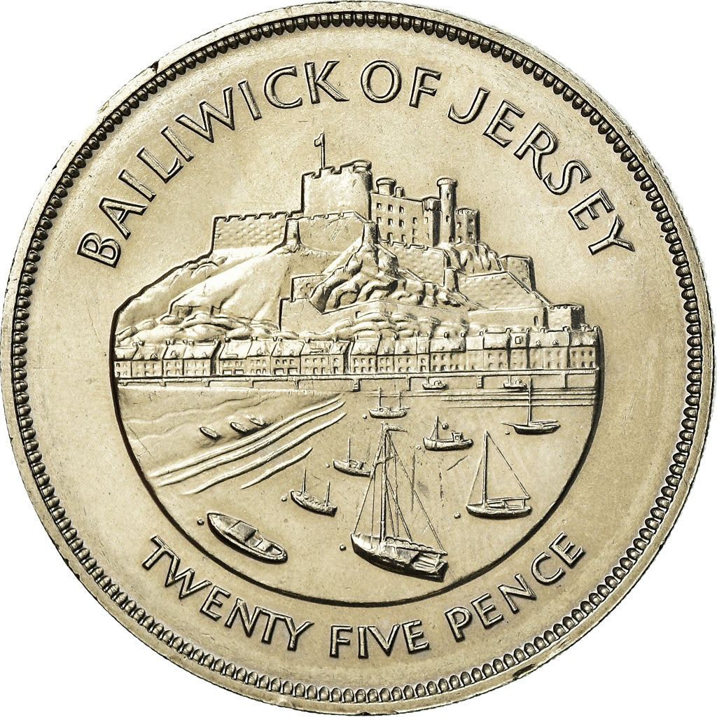 Coin, Jersey, Elizabeth II, 25 Pence, 1977, AU(55-58), Copper-nickel, KM:44