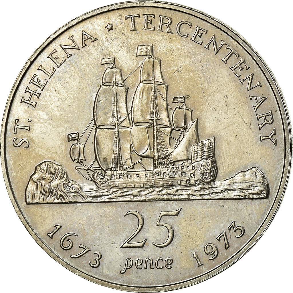 Coin, Saint Helena, Elizabeth II, 25 Pence, Crown, 1973, British Royal Mint