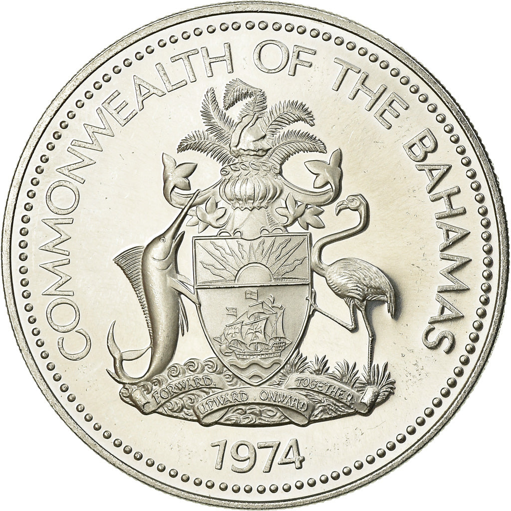 Coin, Bahamas, Elizabeth II, 2 Dollars, 1974, Franklin Mint, U.S.A., Proof