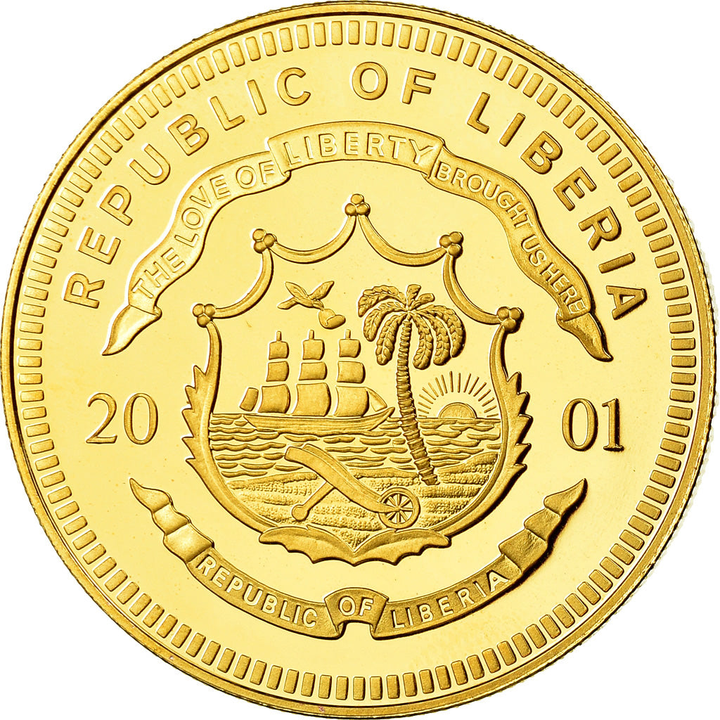 Coin, Liberia, Ecu, 5 Dollars, 2001, MS(63), Cupro-nickel