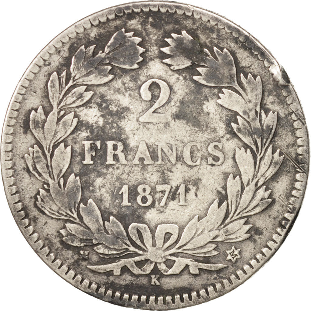 France, Cérès, 2 Francs, 1871, Bordeaux, TB+, Argent, KM:817.2, Gadoury:530