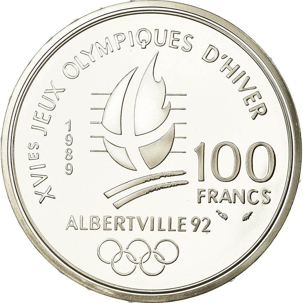 Monnaie, France, Ski alpin, 100 Francs, 1989, BE, FDC, Argent, Gadoury:C1