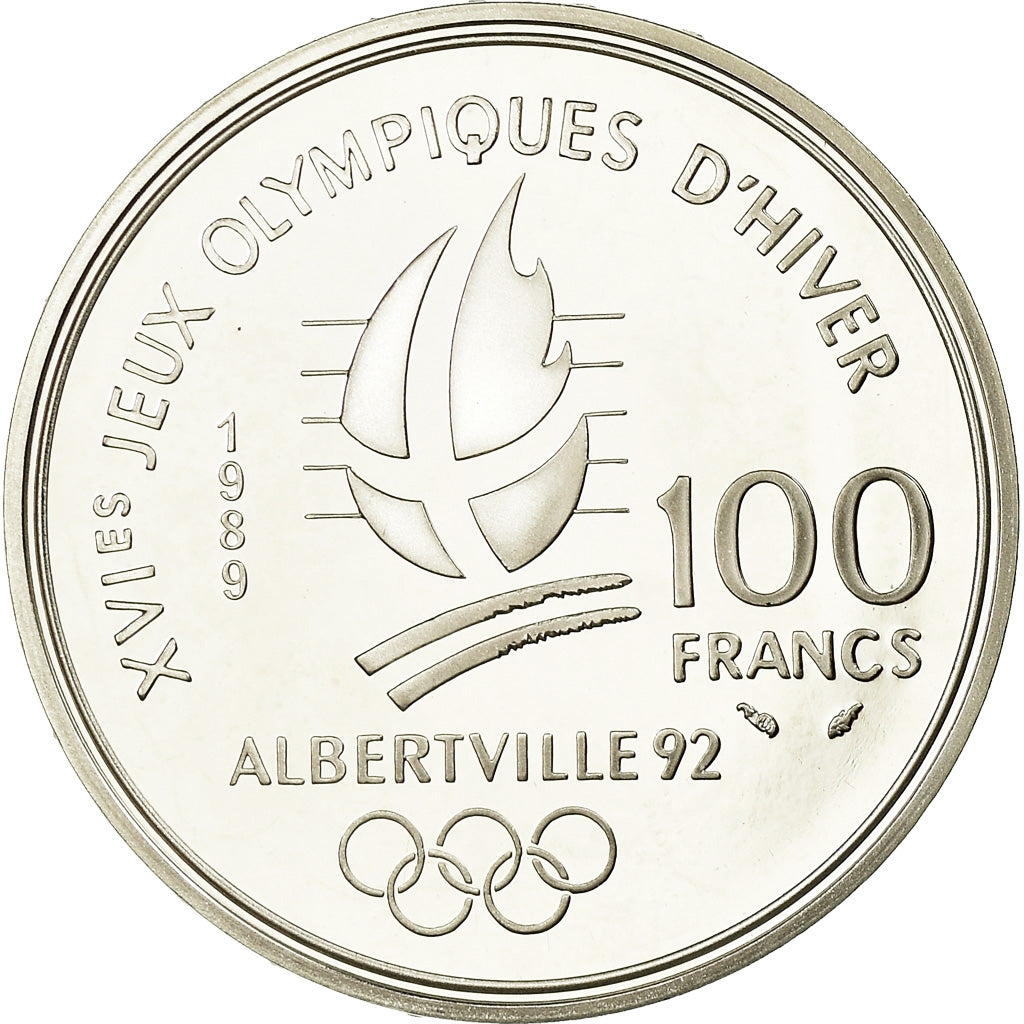 Moneta, Francja, patinage artistique, 100 Francs, 1989, BE, MS(65-70), Srebro