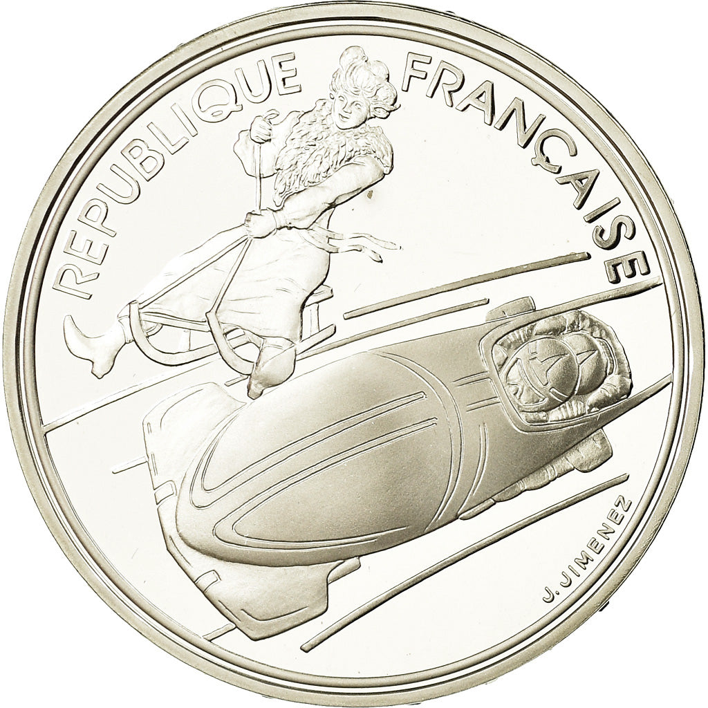 Coin, France, Bobsledding, 100 Francs, 1990, BE, MS(65-70), Silver, KM:981