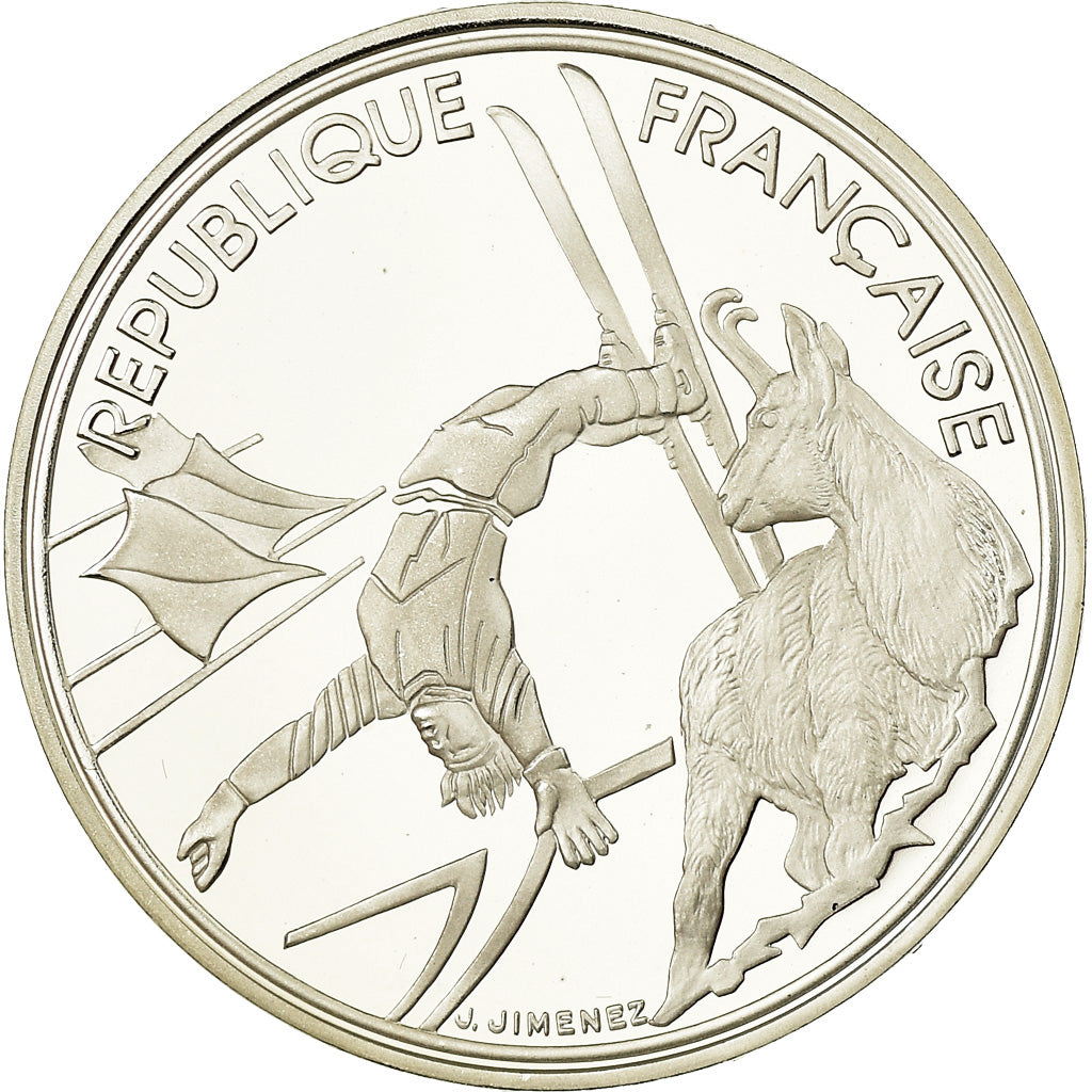 Coin, France, Free-style skier, 100 Francs, 1990, BE, MS(65-70), Silver, KM:983