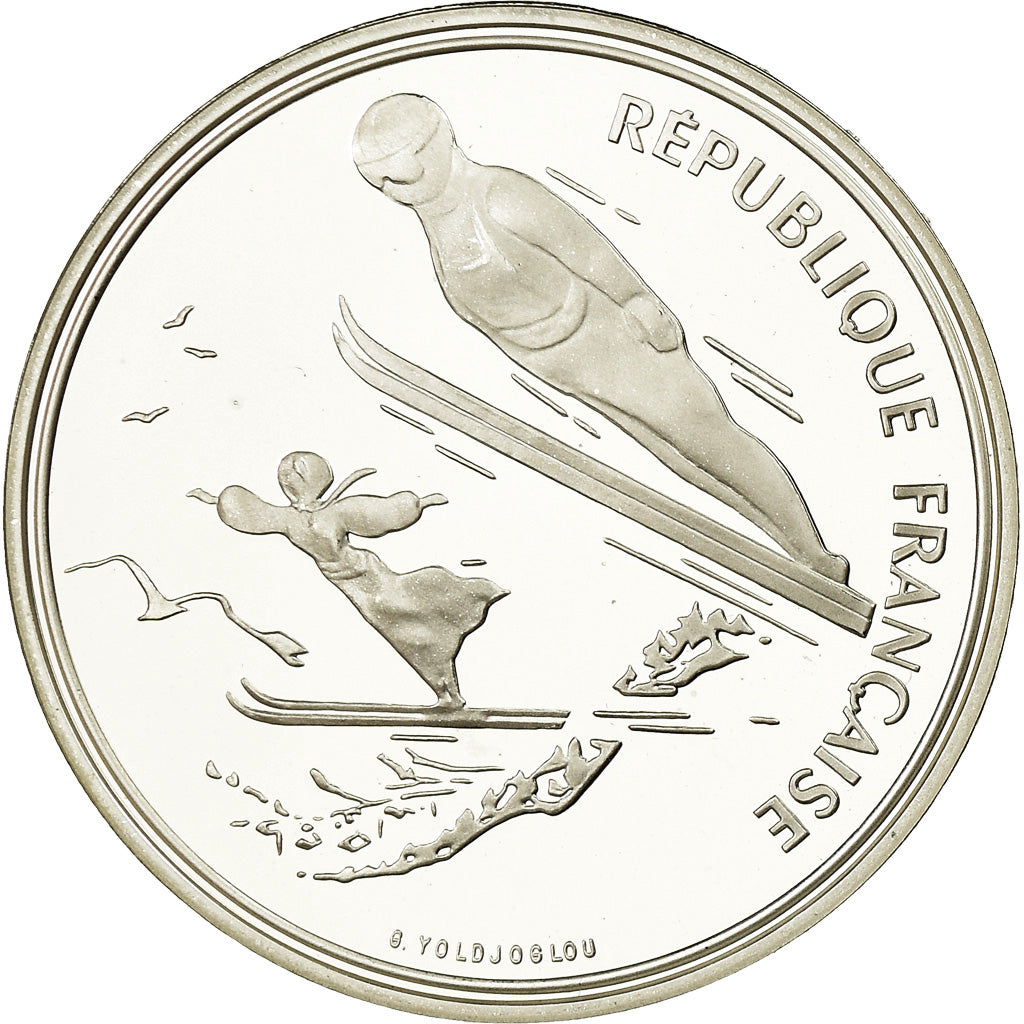 Coin, France, Ski jumpers, 100 Francs, 1991, BE, MS(65-70), Silver, KM:995