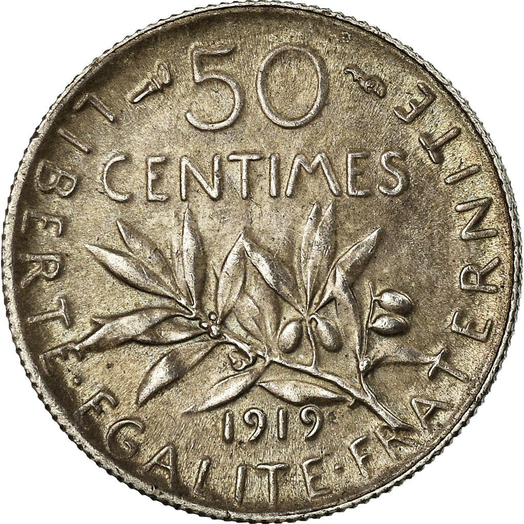 Coin, France, Semeuse, 50 Centimes, 1919, Paris, EF(40-45), Silver, KM:854