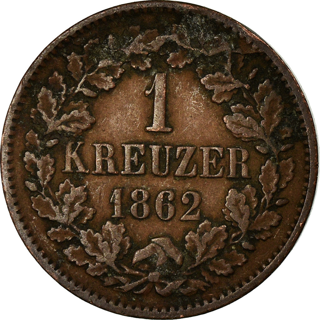 Coin, German States, BADEN, Friedrich I, Kreuzer, 1862, EF(40-45), Copper