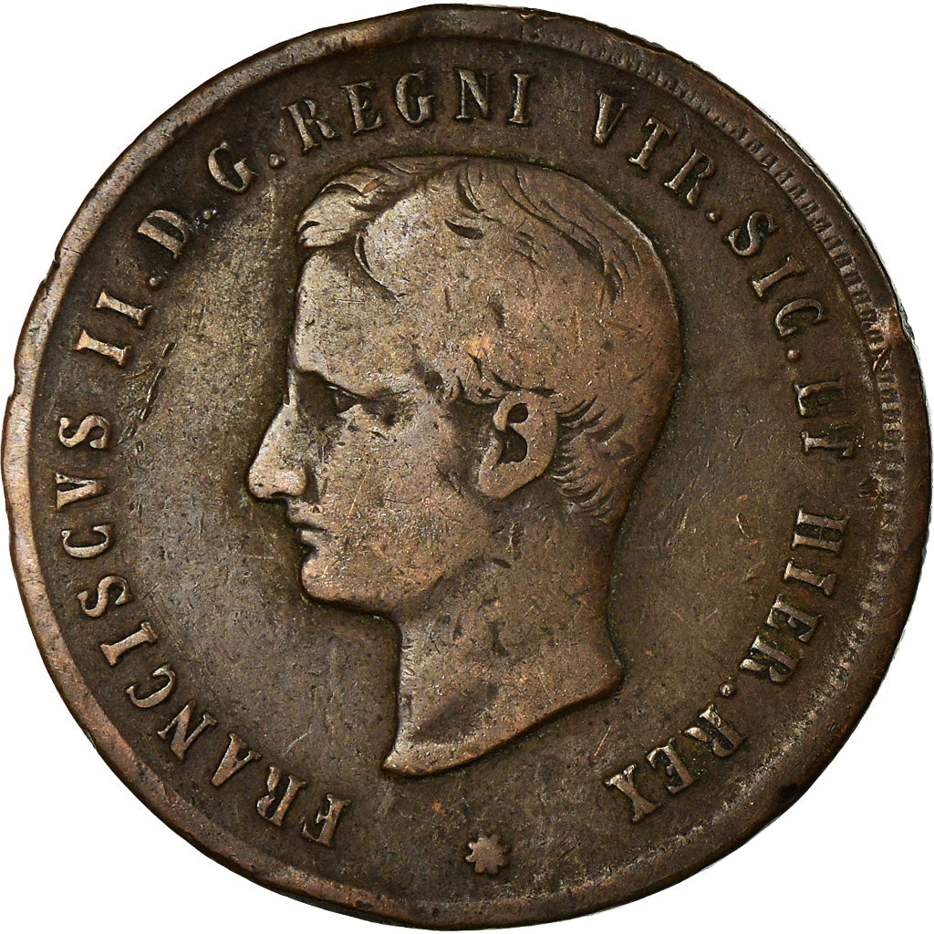 Monnaie, États italiens, NAPLES, Francesco II, 2 Tornesi, 1859, TB+, Cuivre