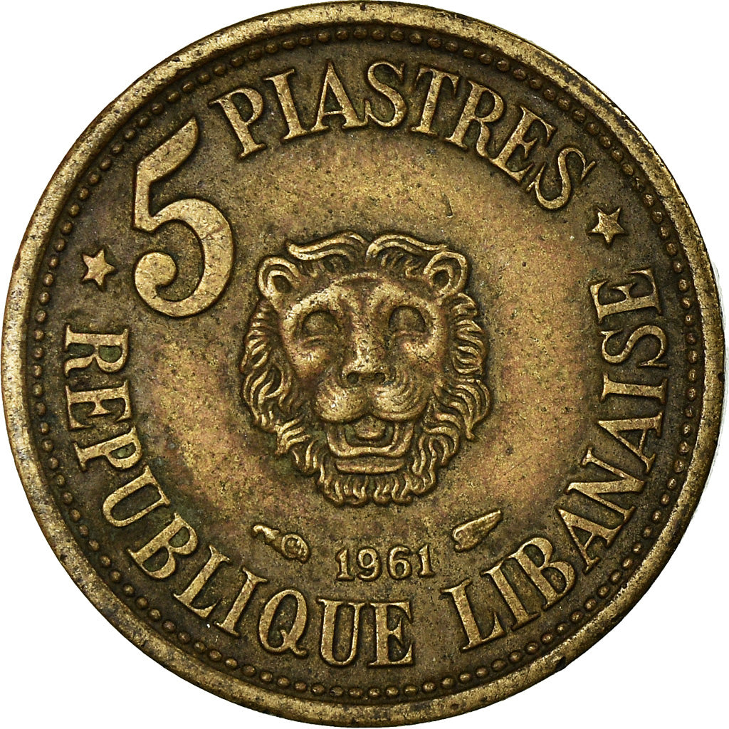 Coin, Lebanon, 5 Piastres, 1961, EF(40-45), Aluminum-Bronze, KM:21