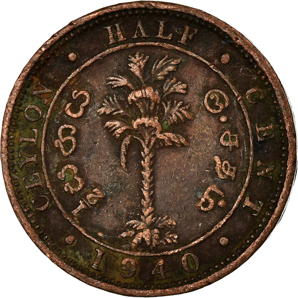 Münze, Ceylon, George VI, 1/2 Cent, 1940, S+, Kupfer, KM:110