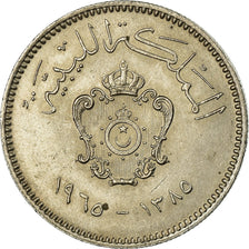 Coin, Libya, Idris I, 10 Milliemes, 1965/AH1385, EF(40-45), Copper-nickel, KM:8