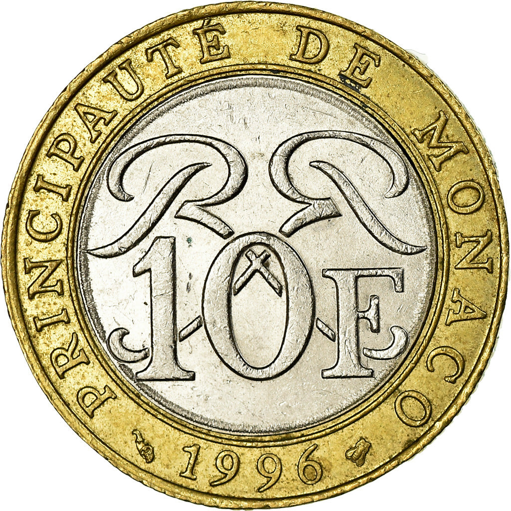 Coin, Monaco, Rainier III, 10 Francs, 1996, EF(40-45), Bi-Metallic, KM:163