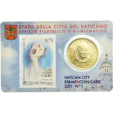 VATICAN CITY, 50 Euro Cent, 2011, Stamp and coin card, MS(65-70), Brass