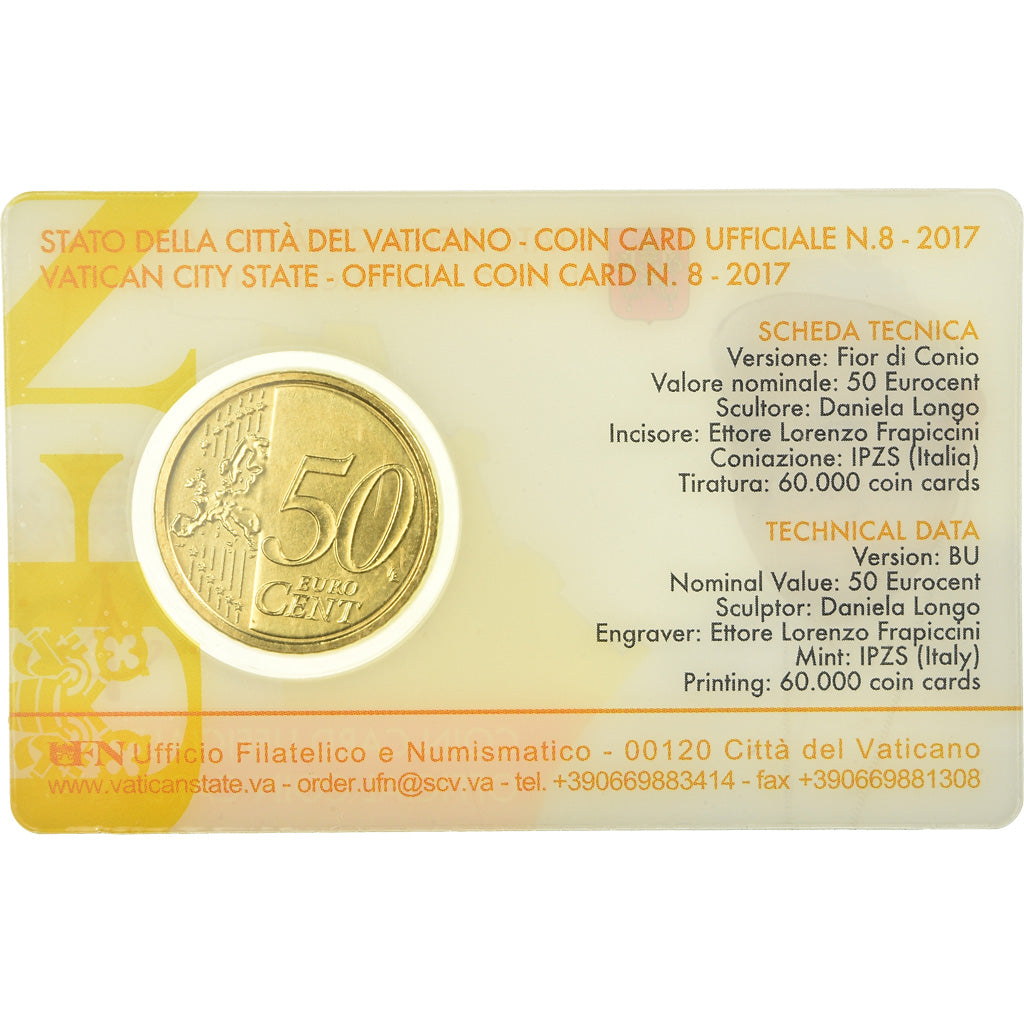 CITTÀ DEL VATICANO, 50 Euro Cent, 2017, Coin card, FDC, Ottone