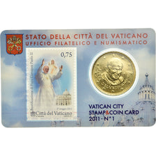CIUDAD DEL VATICANO, 50 Euro Cent, 2011, Stamp and coin card, FDC, Latón