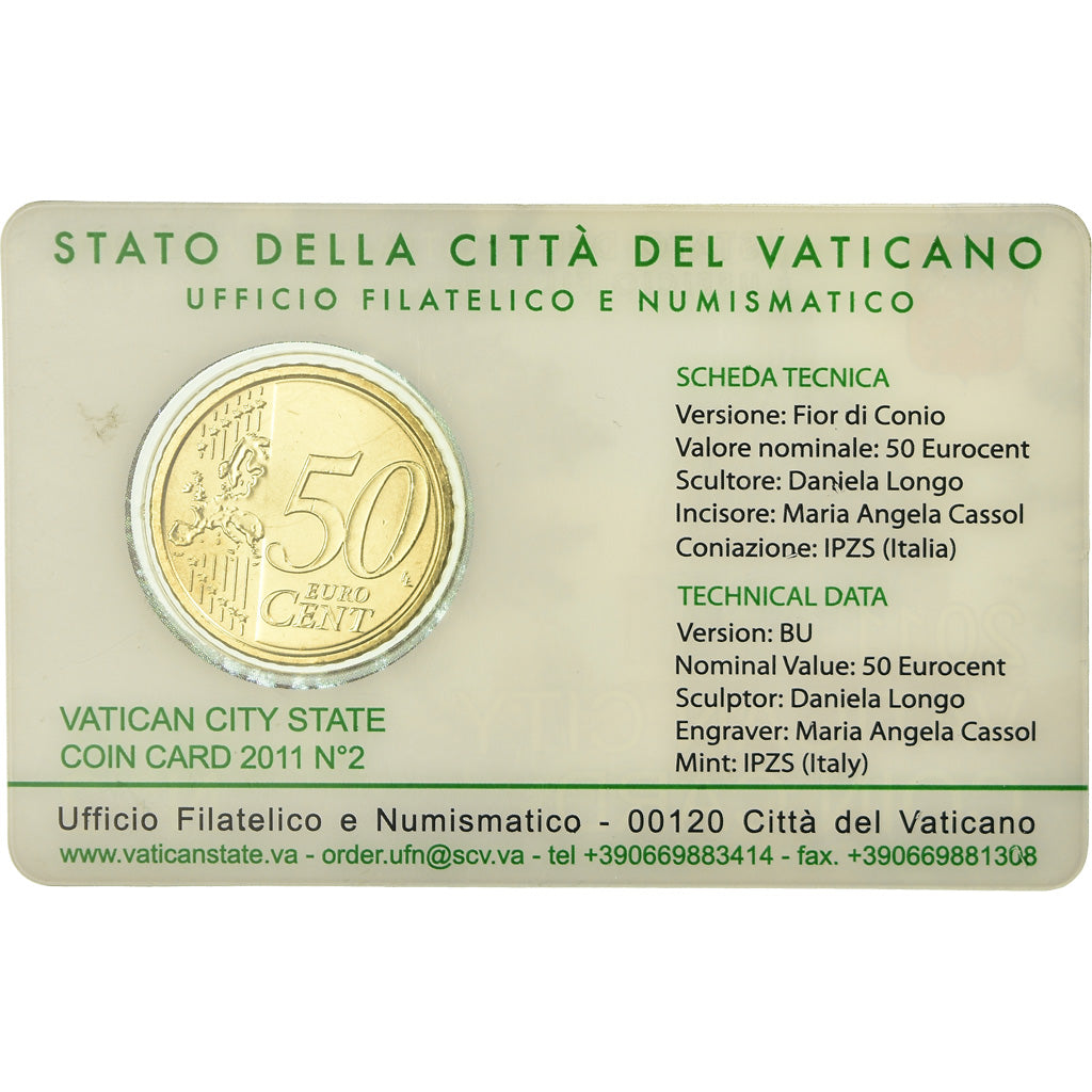 CIUDAD DEL VATICANO, 50 Euro Cent, 2011, Coin card, FDC, Latón