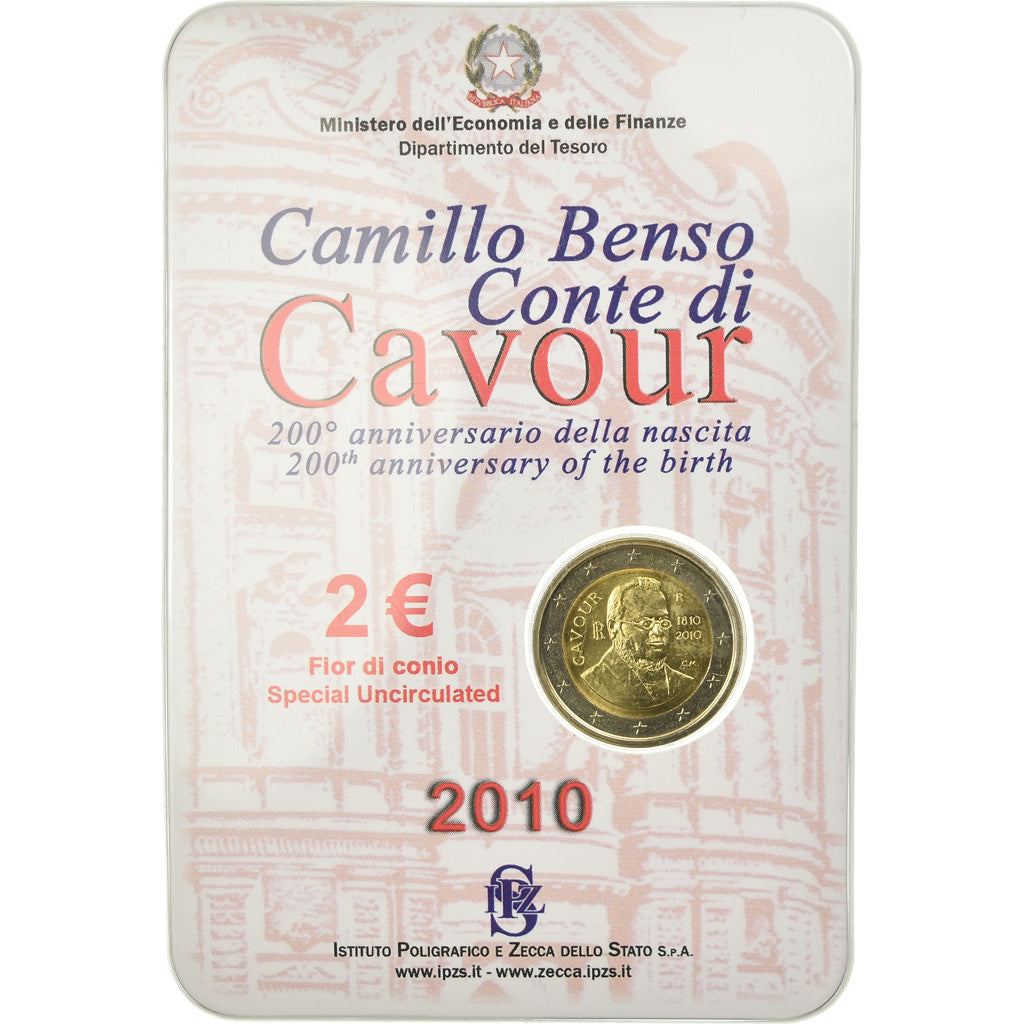 Italia, 2 Euro, Camillo Benso Count of Cavour, 2010, FDC, Bimetálico