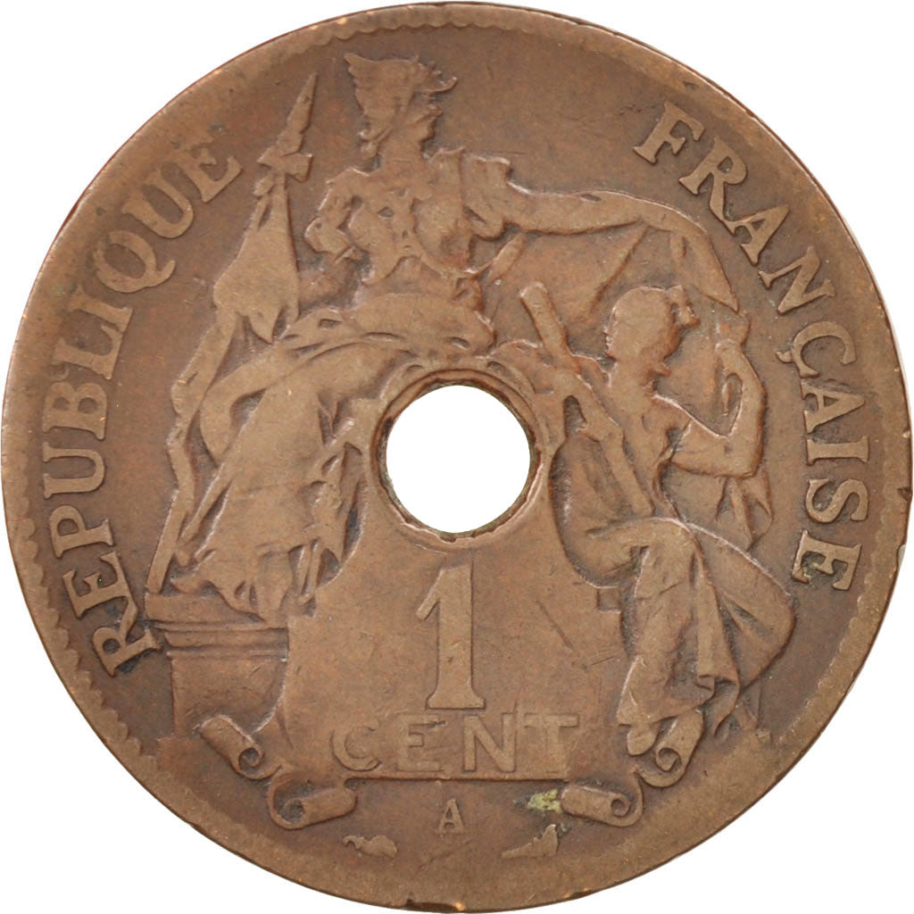 FRENCH INDO-CHINA, Cent, 1902, Paris, VF(30-35), Bronze, KM:8, Lecompte:58