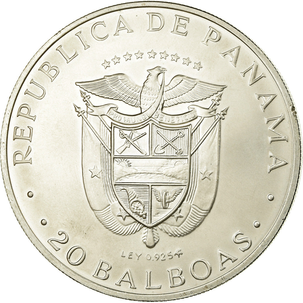Moneda, Panamá, 20 Balboas, 1974, U.S. Mint, SC, Plata, KM:31