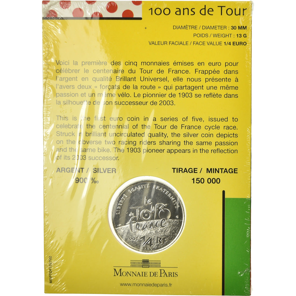 Francia, 1/4 Euro, Centenaire Du Tour De France, 2003, BU, FDC, Plata