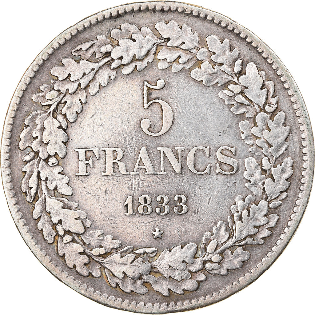 Coin, Belgium, Leopold I, 5 Francs, 5 Frank, 1833, EF(40-45), Silver, KM:3.1