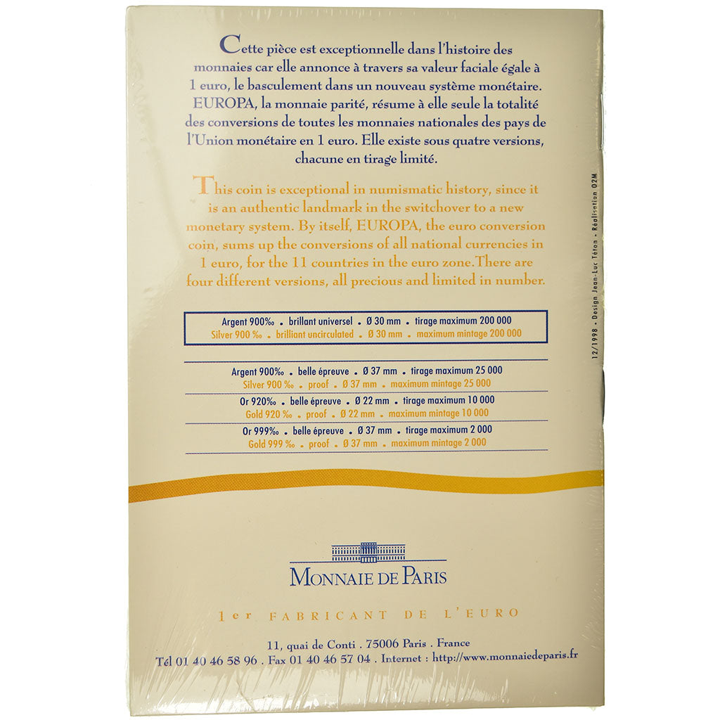 Moneda, Francia, 6.55957 Francs, 1999, Paris, FDC, Plata, KM:1254