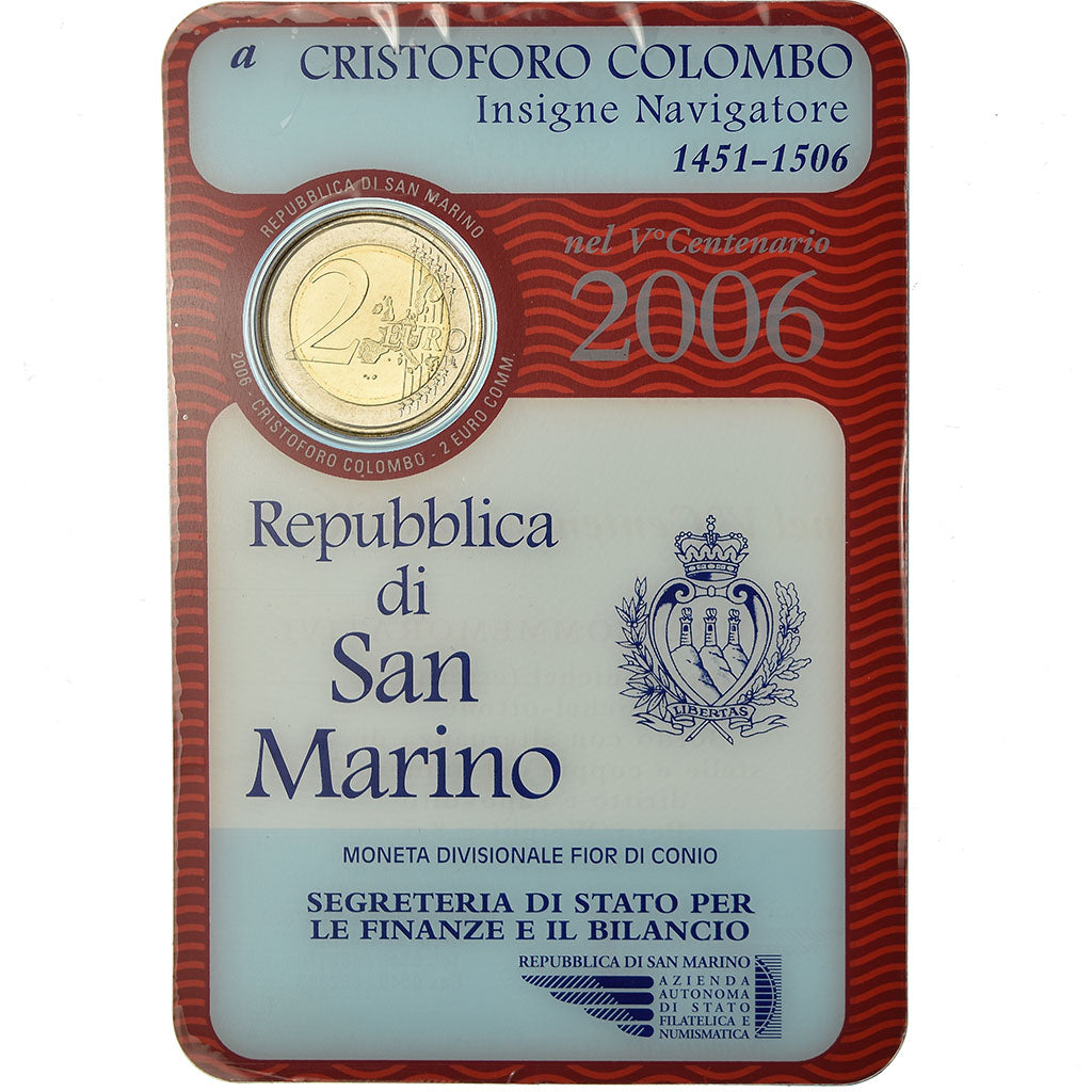 San Marino, 2 Euro, Christophe Colomb, 2006, BU, MS(65-70), Bimetallic, KM:478