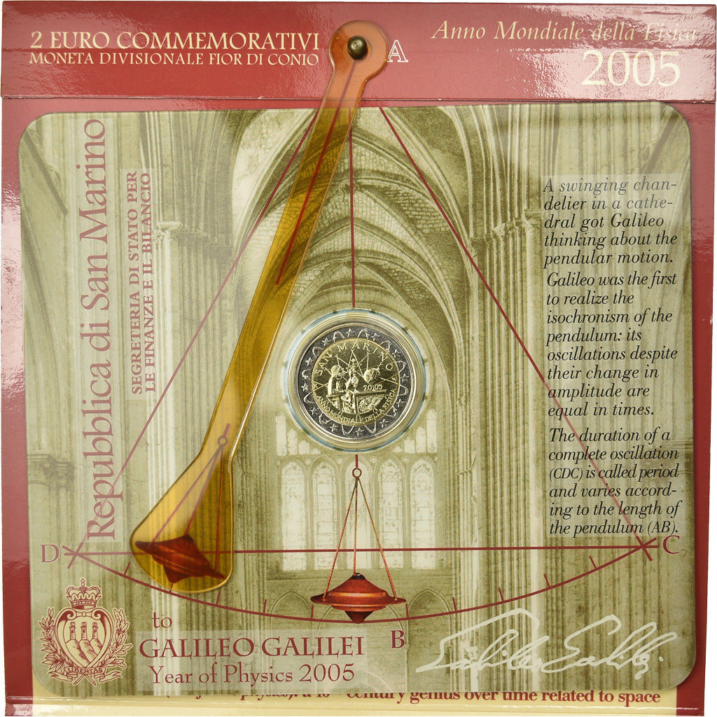 San Marino, 2 Euro, Galileo Galilei, 2005, BU, MS(65-70), Bi-Metallic