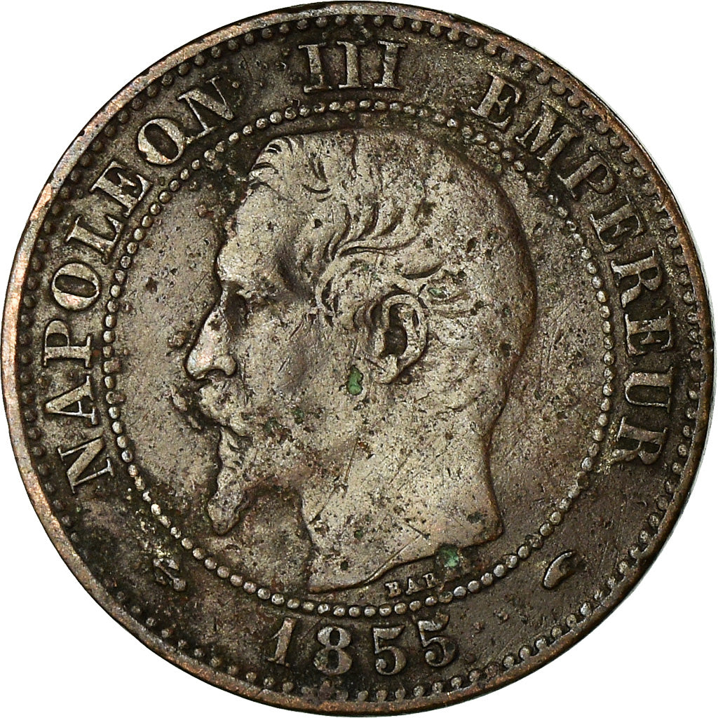 Moneda, Francia, Napoleon III, Napoléon III, 2 Centimes, 1855, Paris, BC+