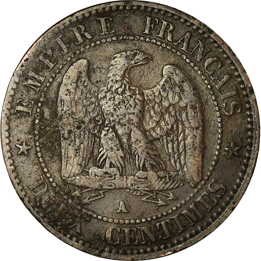Moneda, Francia, Napoleon III, Napoléon III, 2 Centimes, 1855, Paris, BC+