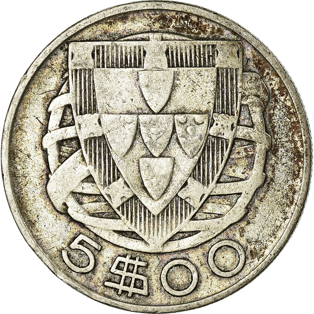 Coin, Portugal, 5 Escudos, 1947, VF(30-35), Silver, KM:581