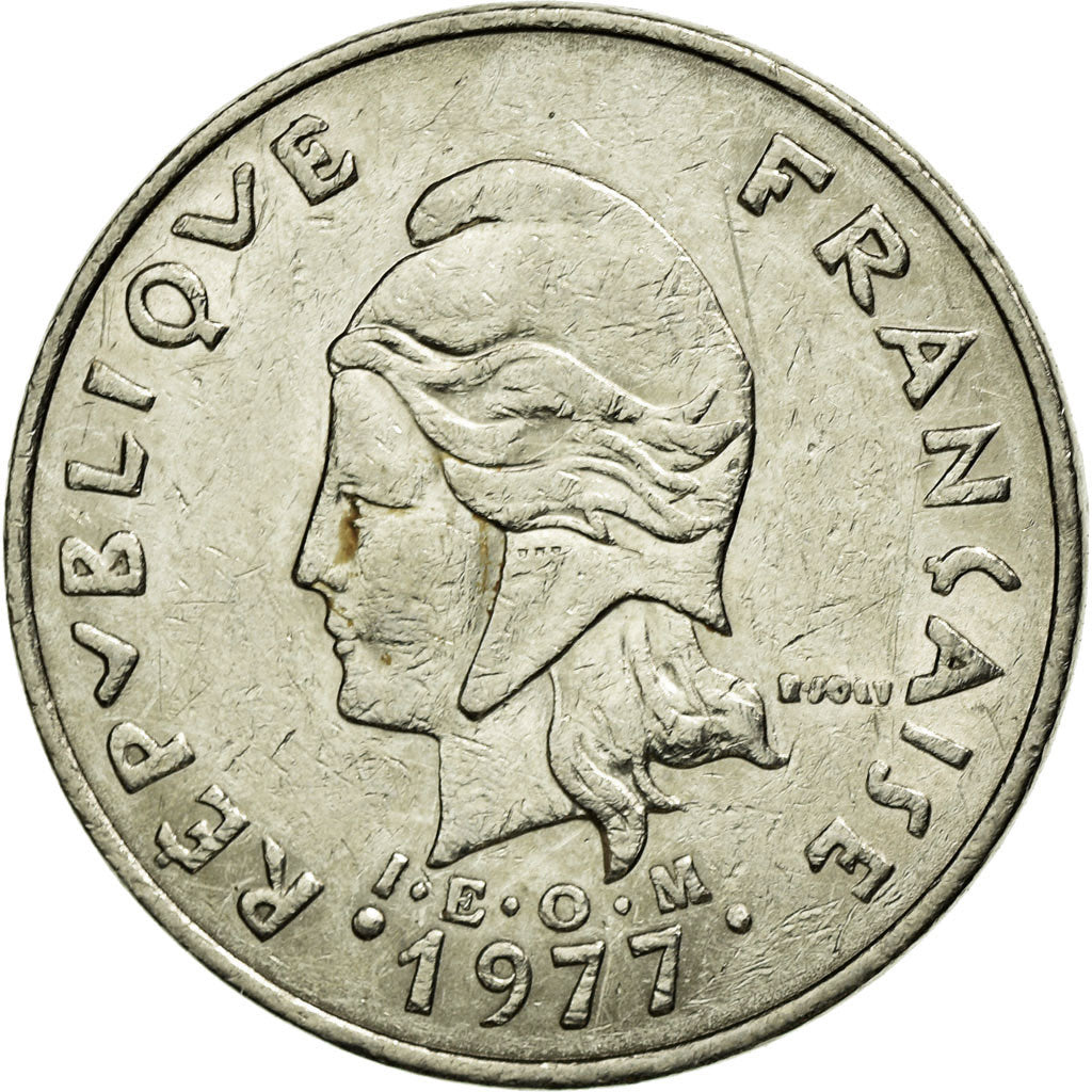 Moneta, Nuova Caledonia, 20 Francs, 1977, Paris, BB+, Nichel, KM:12